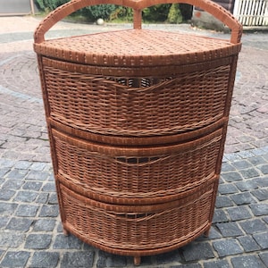 Corner 2-tier Wicker Drawer, Wood Small Chest of Drawers, Rattan Boho Entry Table with Drawers, Modern Storage Dresser, Wicker Furniture