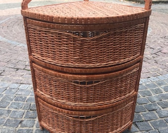 Corner 2-tier Wicker Drawer, Wood Small Chest of Drawers, Rattan Boho Entry Table with Drawers, Modern Storage Dresser, Wicker Furniture