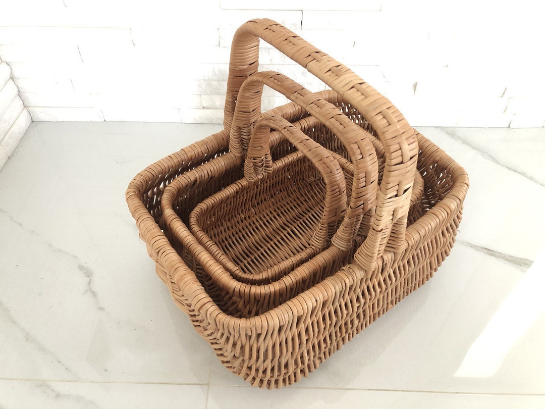 Wicker Shopping Basket, Wicker Market Basket in 3 Sizes, Grocery Basket With Handle, Hand Woven