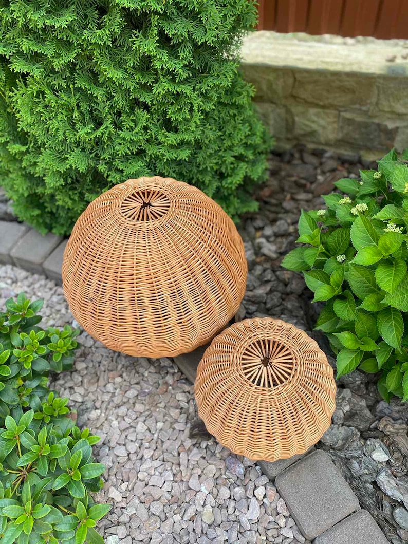 Wicker Rattan Lampshade Boho Style Round Shape