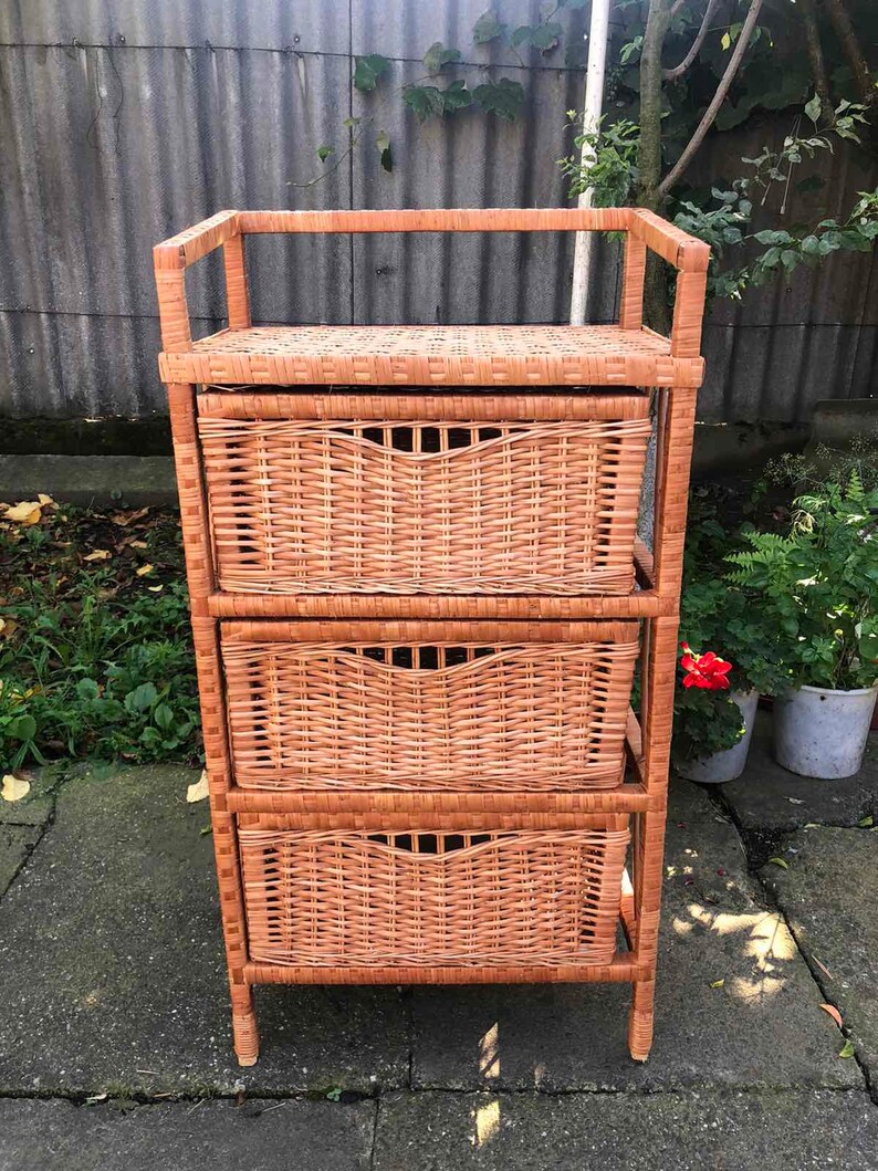 Wicker Drawer Mid Century Dresser Boho Dresser Chest Wicker Etsy