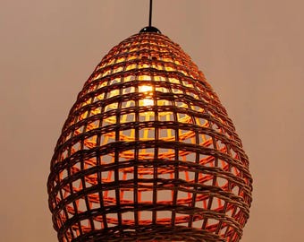 Lámpara colgante de ratán con opciones de diámetro de 30/40/50 cm, lámpara de techo tejida ecológica, lámpara colgante de mimbre, luminaria tejida única para el hogar