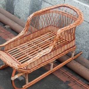 Snow Sled, Wicker Children&#39;s Sleds, Wooden sled, Winter Holiday Sleigh, Children&#39;s New Year&#39;s Sleigh, Rattan Sleigh, Holiday, Wicker sleds