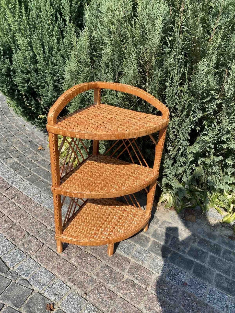 籐コーナープラントシェルフ、35/40インチラタンシェルフ（ボヘミアン