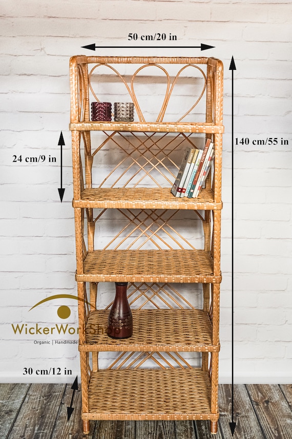 Rattan Bookshelf Wicker Free Standing Bookshelf Handmade Rattan