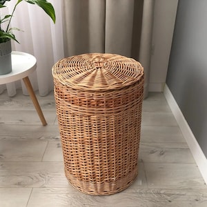 Woven Laundry basket,  Storage basket, Wicker basket, Storage wicker Trunk, White basket, Wooden laundry storage, Large woven basket
