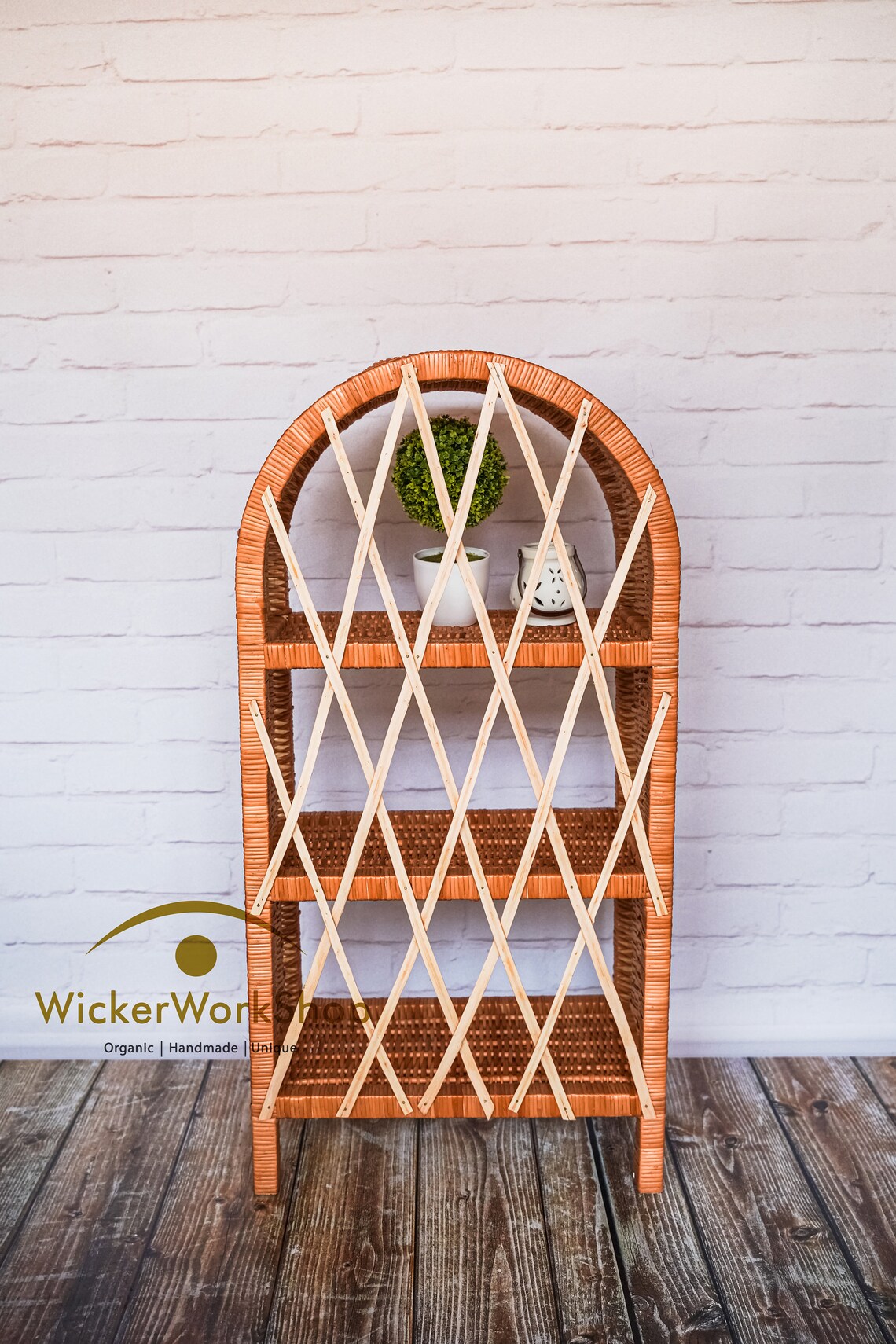 Arch Top Boho Shelf 3tier Wicker Shelf Bohemian Bookcase Etsy