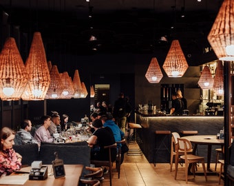 Lampadario a sospensione, lampadario in rattan, lampadario in vimini, paralume in rattan fatto a mano, lampada a sospensione in rattan, lampada in vimini, decorazione da soffitto