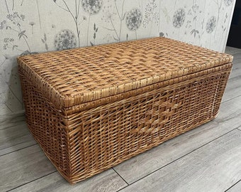 Kids Toy Storage Basket, Wicker Storage Trunk, Storage Basket Rectangular with Lid, Rattan Toy Storage Organizer, Woven Storage Basket