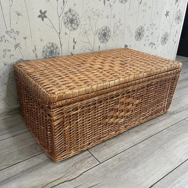 Kids Toy Storage Basket, Wicker Storage Trunk, Storage Basket Rectangular with Lid, Rattan Toy Storage Organizer, Woven Storage Basket