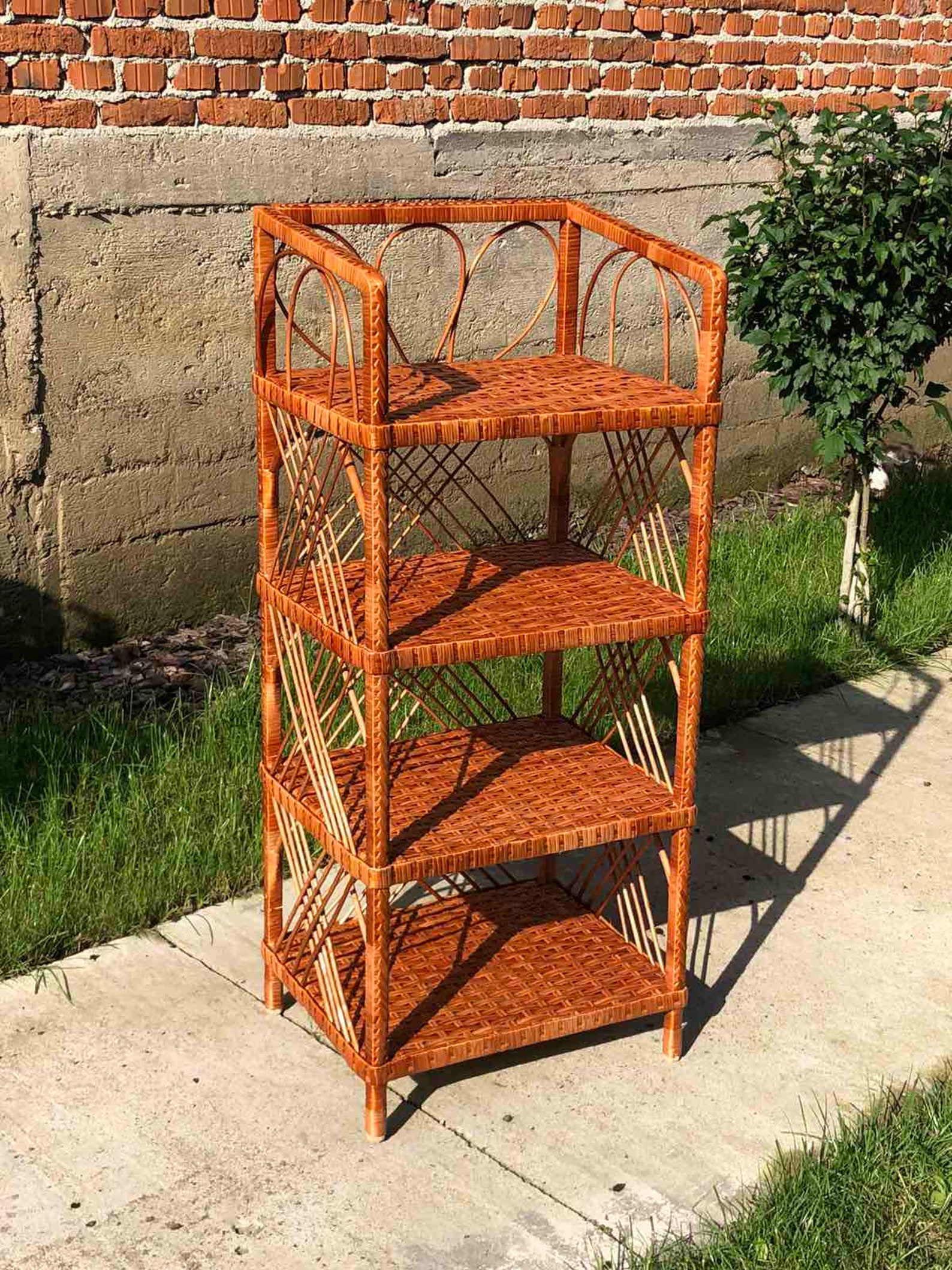 Tall Wicker Rattan Rectangular Shelf Wicker Furniture Wood Etsy