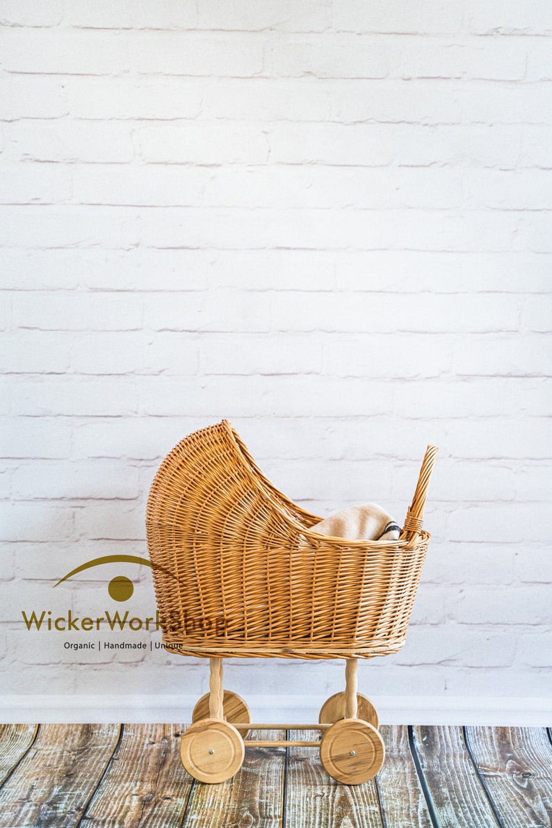 Toy Doll Stroller Wicker Doll Pram Baby Stroller With Doll Etsy