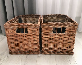 Natural Square Wicker Storage Basket with Handles, Storage Basket for Nursery, Rattan Toy Storage Organizer, Toy Box Kids Room Organizer