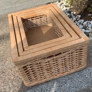 Large wicker basket for shelf, Storage basket, Wicker basket storage, Rectangular basket, Rattan Tray Set
