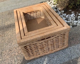 Large wicker basket for shelf, Storage basket, Wicker basket storage, Rectangular basket, Rattan Tray Set