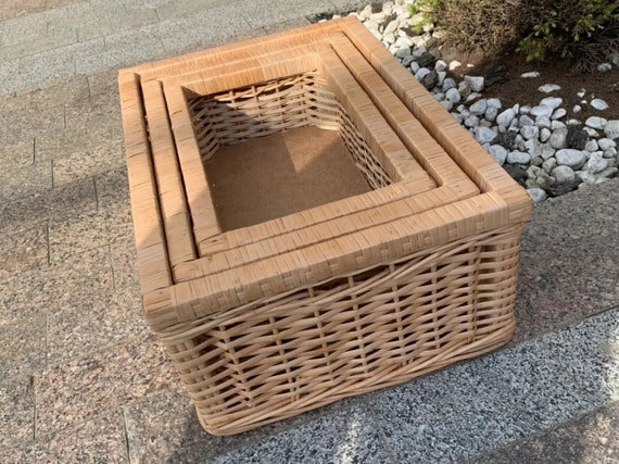 Large wicker basket for shelf, Storage basket, Wicker basket storage, Rectangular basket, Rattan Tray Set