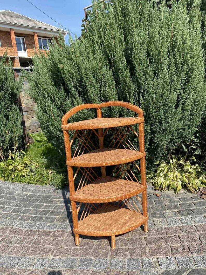 Wicker Corner Shelf Unit Corner Shelf Corner Bookshelf Etsy