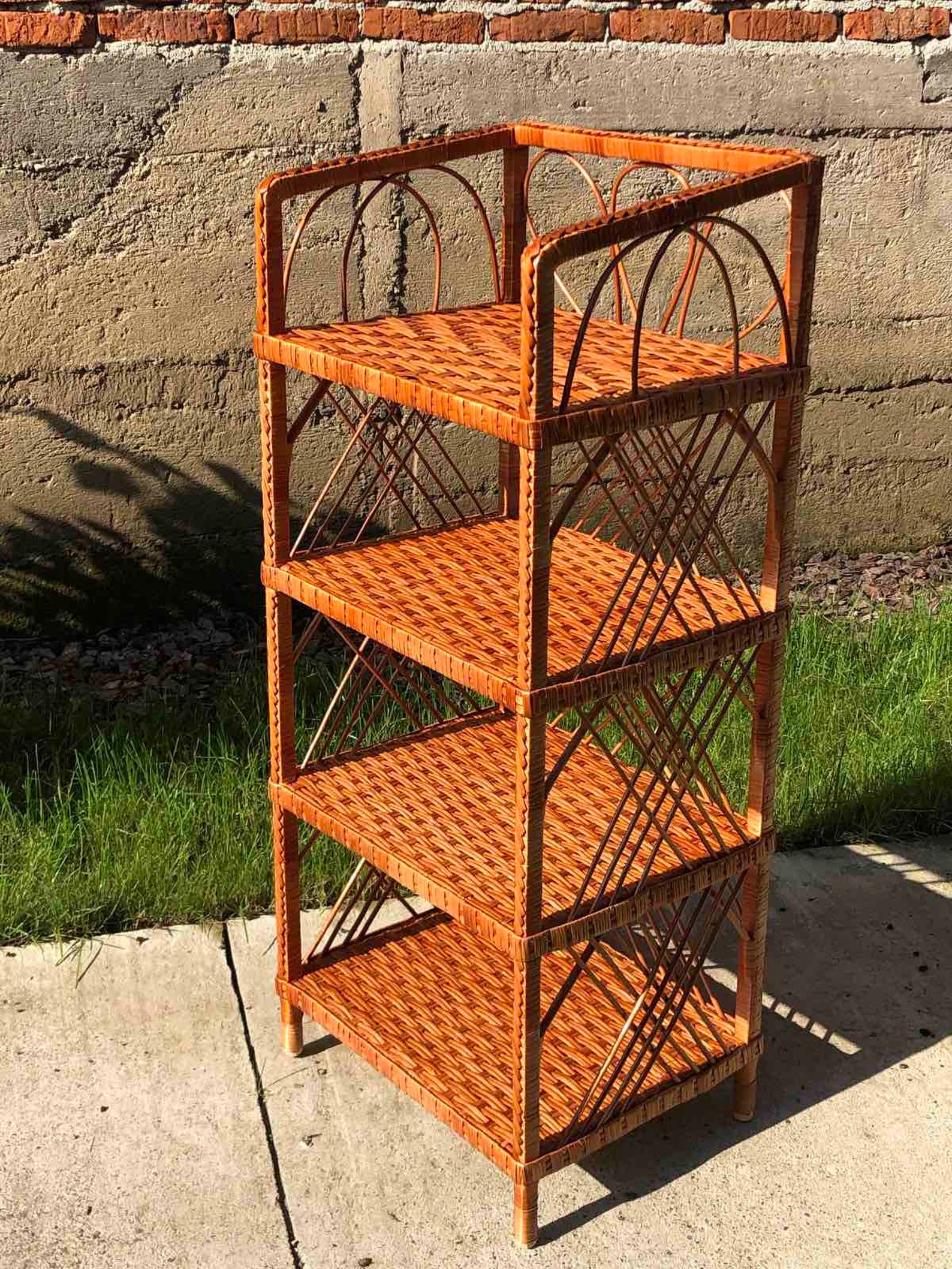 Tall Wicker Rattan Rectangular Shelf Wicker Furniture Wood Etsy