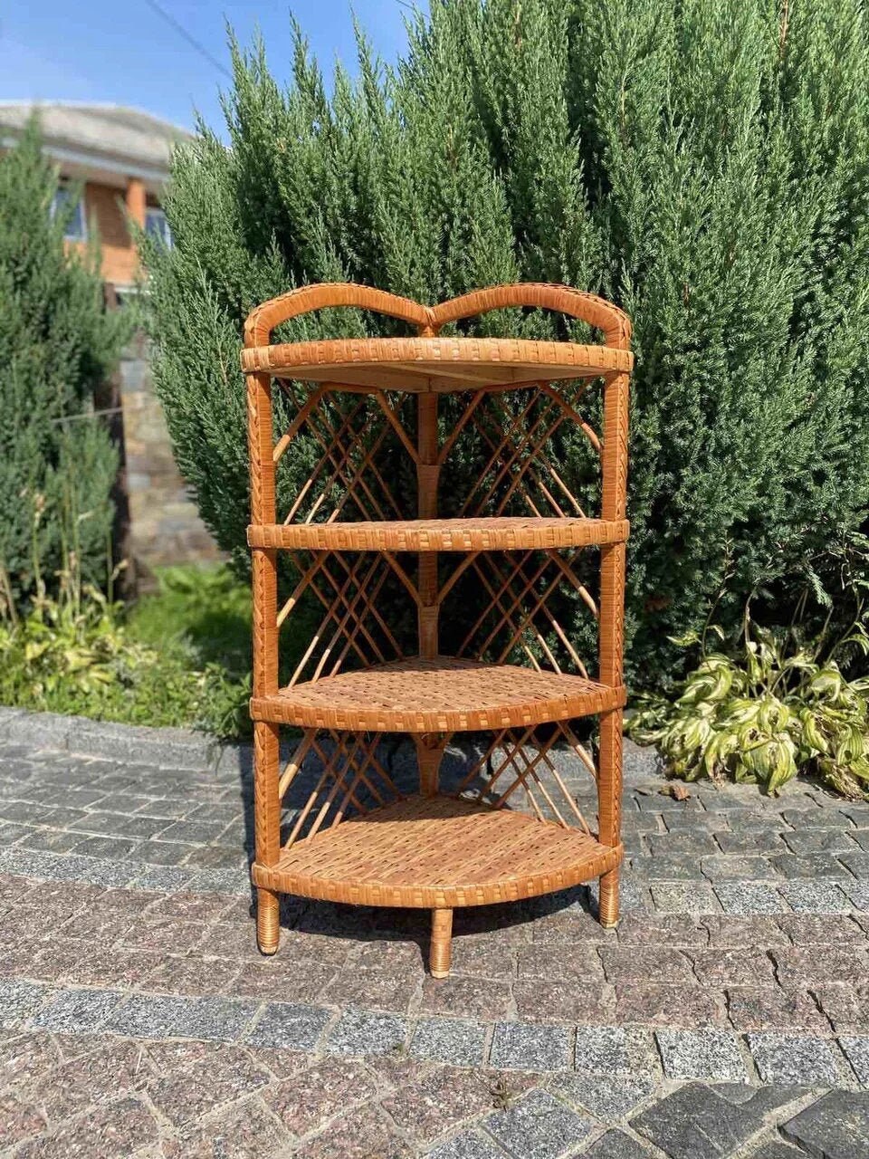 Wicker Shelf 3/4Tier Corner Plant Stand Wicker Etagere Etsy
