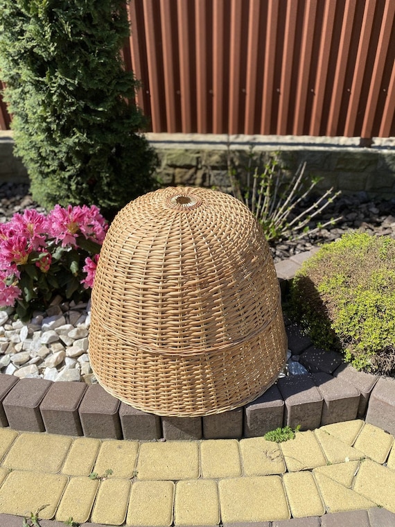 Mid Century Wicker Pendant Lampshade 21.6x27.5 inches, Rattan Chandelier Handwoven Light Wicker Lamp Shade Ceiling Weave Hanging Light