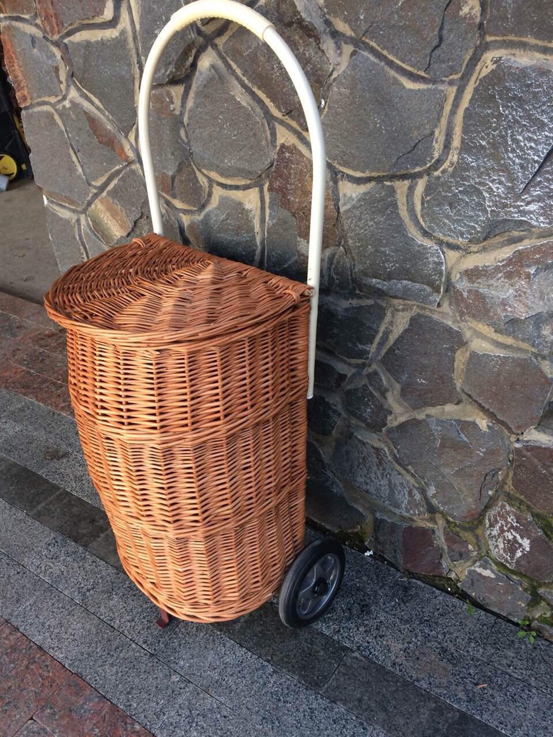Wheeled Wicker Basket with Lid 100 Organic Rattan Basket Etsy