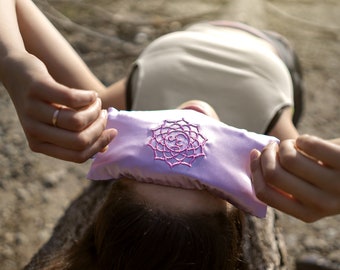 Chakra Embroidered 100% Silk Eye Pillow Cover, Weighted Lining Lavender Buds and Flax Seeds for Deep Relaxation