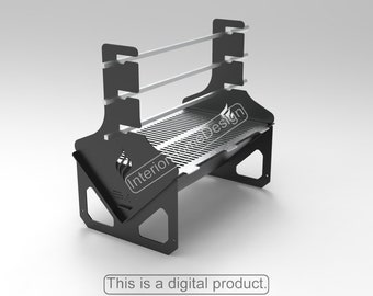 Könnte beinhalten: Schwarzer Grill aus Metall mit einem herausnehmbaren Rost und zwei Ablagen. Dies ist ein digitales Produkt.