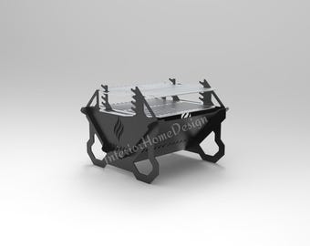Opvouwbare vuurplaats BBQ-grill met movergrill | Draagbare opvouwbare vuurplaats DXF-bestanden voor CNC- en lasersnijden | Camping plasmagesneden barbecue