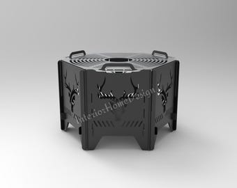 Zeshoekige vuurplaats herten dxf, dxf-bestanden voor plasma, draagbare vuurplaats, barbecue-vuurplaats, inklapbare vuurplaats, opvouwbare vuurplaats.