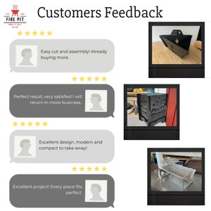 Puede incluir: Comentarios de clientes para un kit de fogata de metal. Las rese&ntilde;as son positivas e incluyen im&aacute;genes del producto terminado. Las rese&ntilde;as mencionan un montaje f&aacute;cil, un excelente dise&ntilde;o y un tama&ntilde;o compacto. Las im&aacute;genes muestran una fogata con un dise&ntilde;o de Halloween, una fogata con una rejilla para asar y una fogata con un soporte.