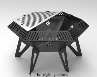Hexagon Fire Pit Dxf, archivos Dxf para plasma, pozo de fuego portátil, pozo de fuego de barbacoa, archivos svg para plasma, pozo de fuego Collaplisple, pozo de fuego plegable.
