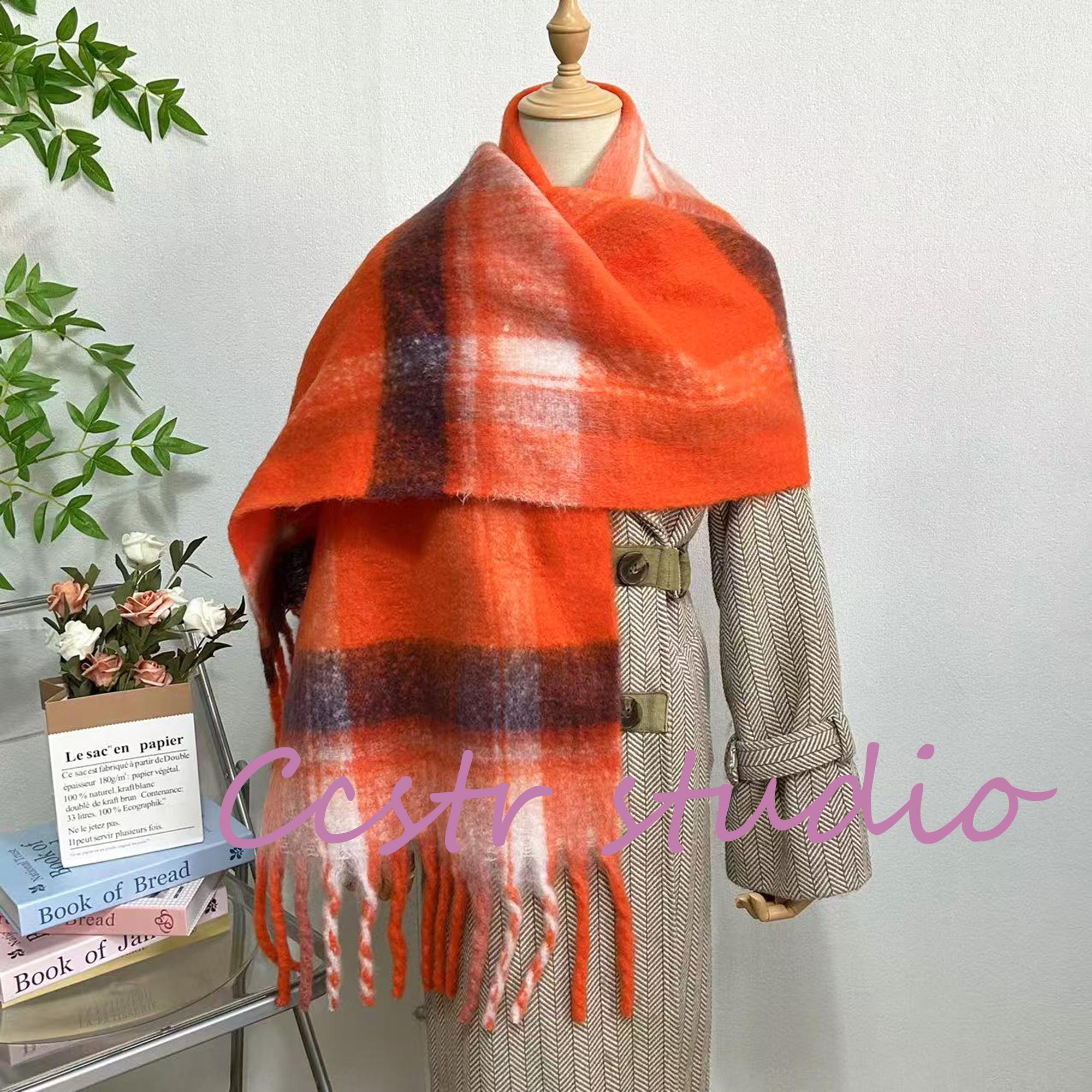 Orange Plaid Mohair Scarf, Tassel Shawl, Winter Scarf - Etsy Israel