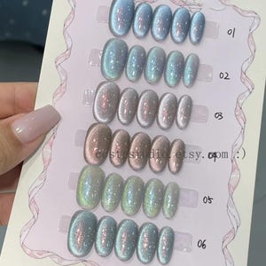 Aurora Shimmer Press On Nails: Cat Eye Iridescent Gel Manicure