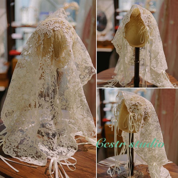Handmade French Vintage Lace Bridal Veil: Romantic Bow Tulle  display picture 1