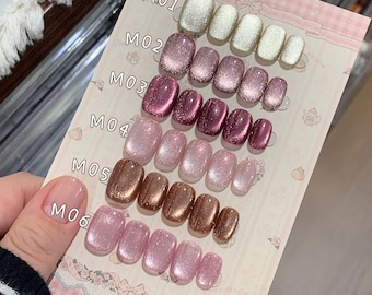 Rainbow Cat Eye Press On Nails: Handmade Gel Manicure