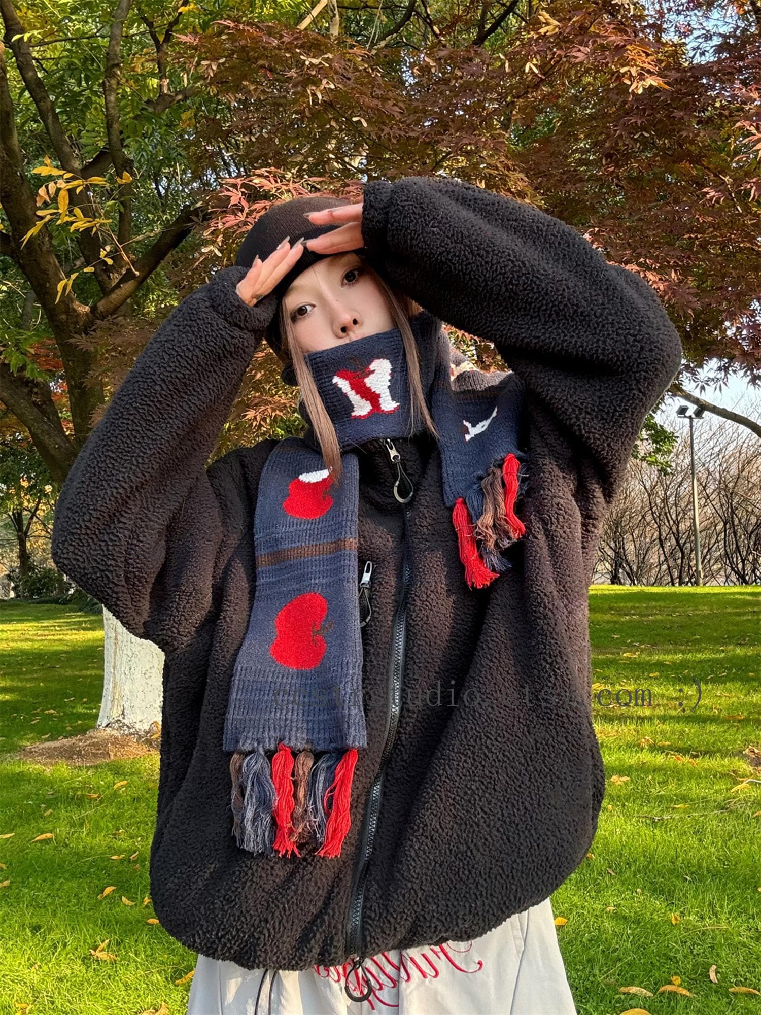 Handmade Navy Knit Apple Scarf: Cozy Winter Tassel Wrap - Etsy Israel