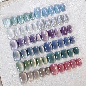 Gray Purple Color Cat Eye Nails, Reusable Press-on Nails, Gel Nails