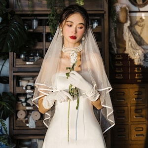 Satin Ribbon Edge Wedding Veil: Bridal Cascading Veil