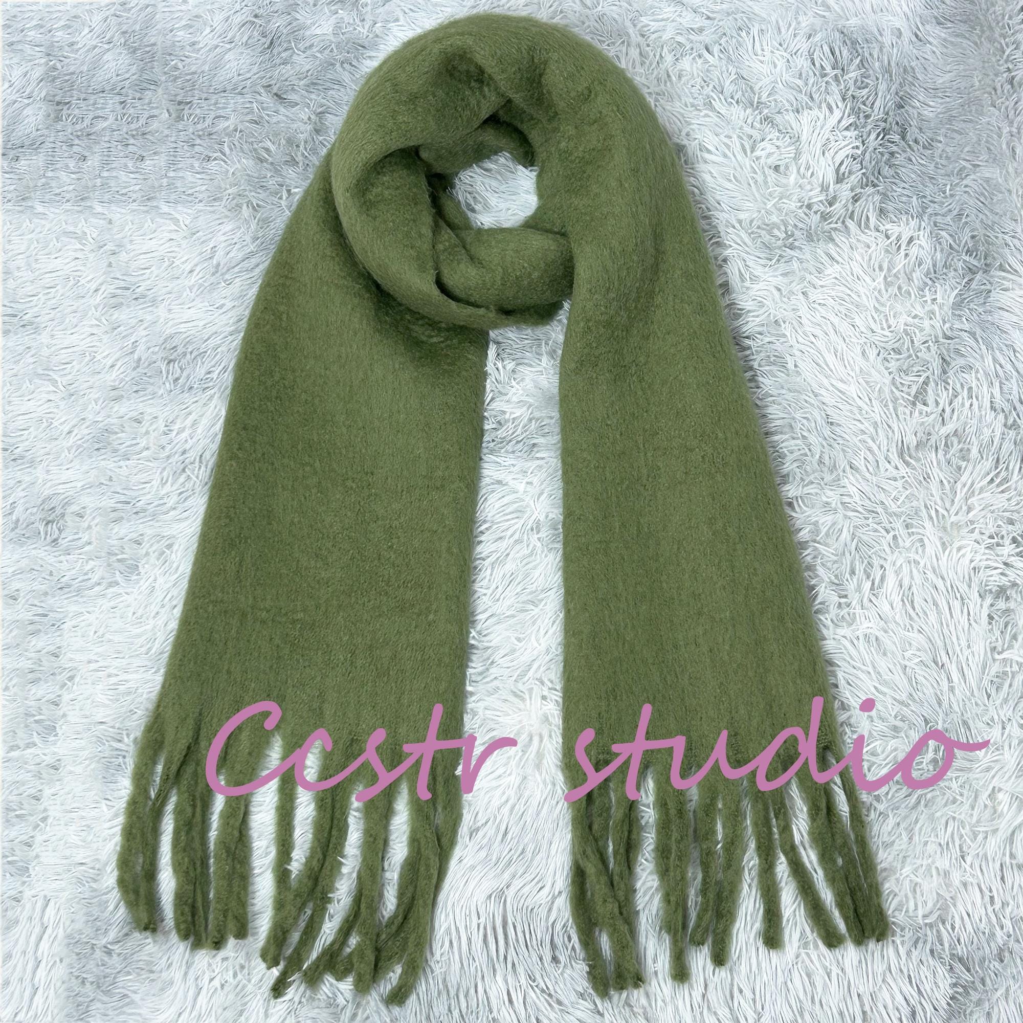 Dark Green Mohair Scarf: Soft Tassel Shawl, Winter Warm Scarf - Etsy