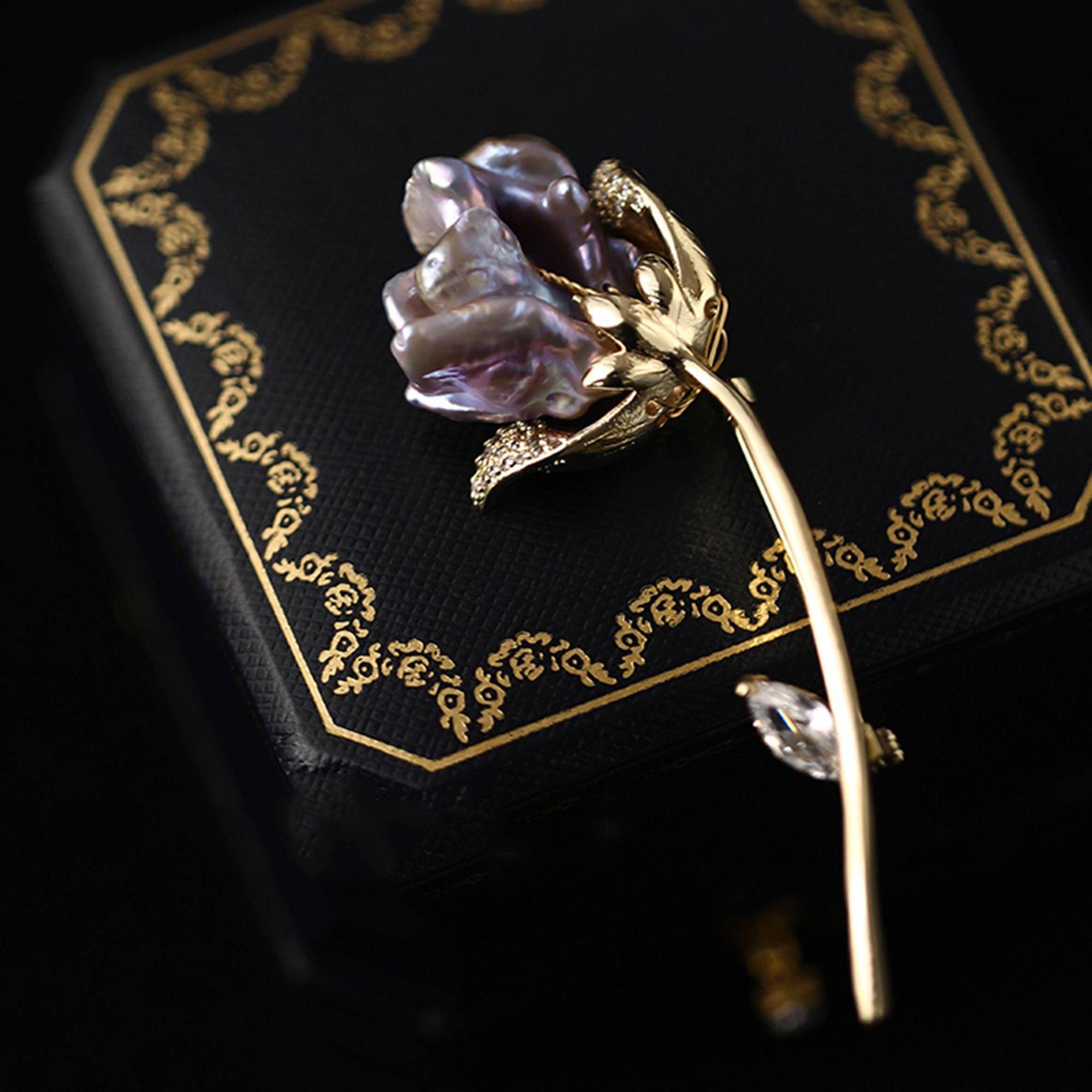 Tulip Baroque Pearl Brooch: Purple Corsage Pin With Zirconia - Etsy