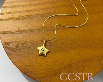 Gold-Plated 925 Silver Star Smiley Pendant Necklace