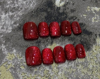 Handgemachte Rubin Cat Eye Press On Nails: Abnehmbare Crystal Glam Nails