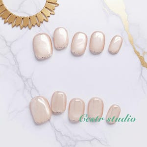 Champagne Gold Pearl Press On Nails: Short Oval, Reusable, Handmade
