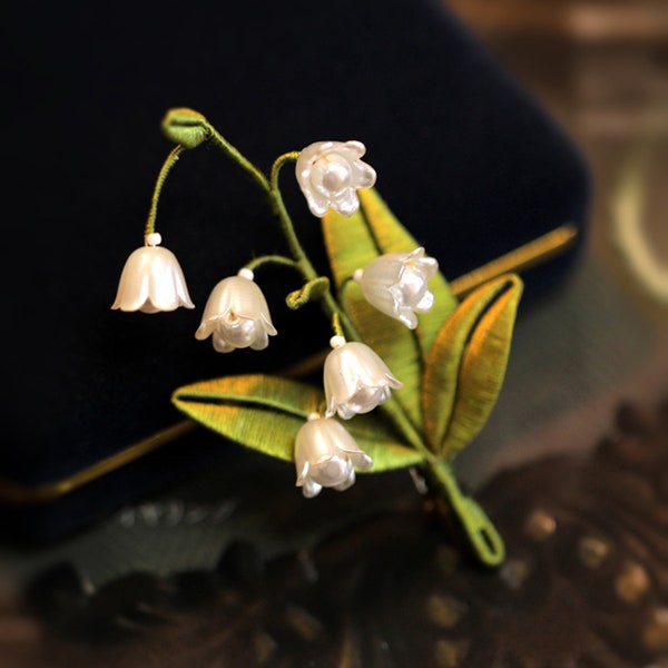 Handmade Lily of the Valley Brooch: Pearl Flower Jewelry