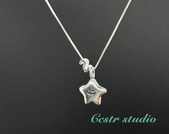 Sterling Silver Smiley Star Necklace: Personalized Initial Charm