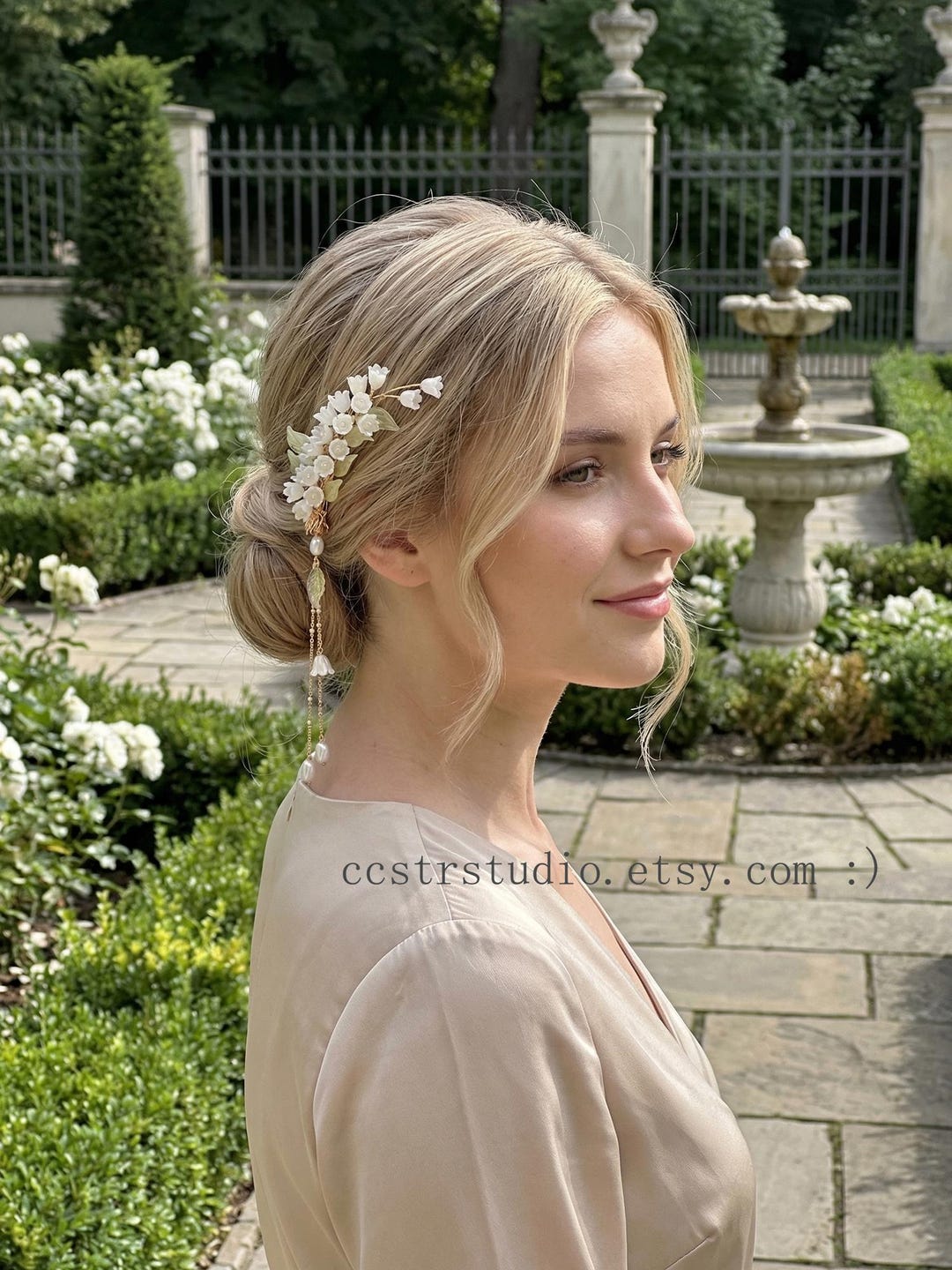 Lily of the Valley Hair Pin, Bridal Pearl Tassel Hair Accessory