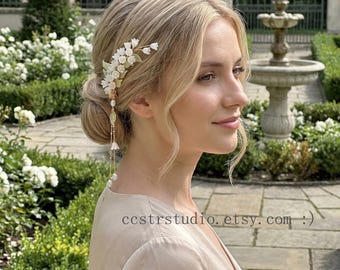 Lily of the Valley Hair Pin, Bridal Pearl Tassel Hair Accessory, Garden Wedding Piece