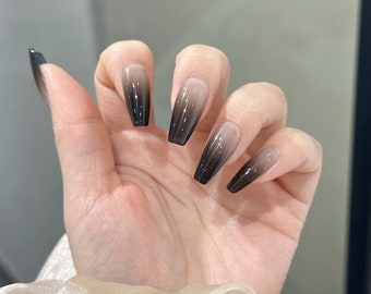 Schwarz Ombre Press On Nails: Handgemachte minimalistische falsche Nägel