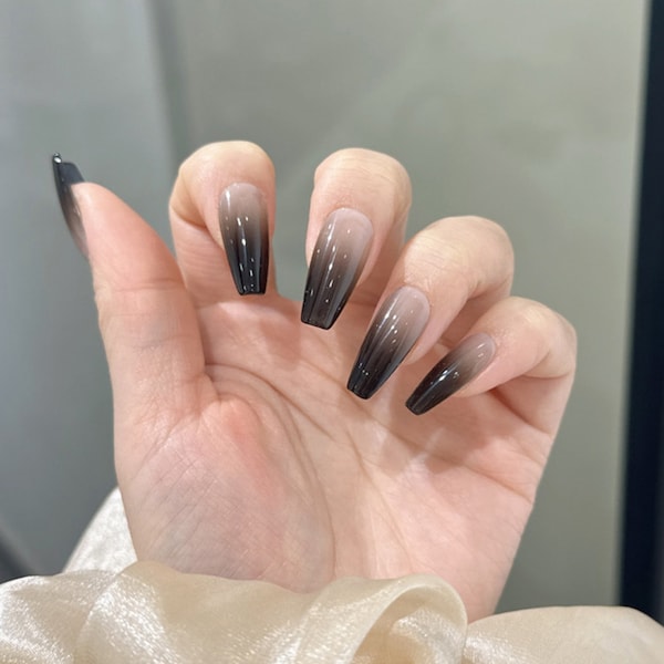Black Ombre Press On Nails: Handmade Minimalist False Nails