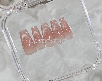 Rosa französische Katzenauge-Press-On-Nägel: Handgefertigtes Gel-Nagellack-Set